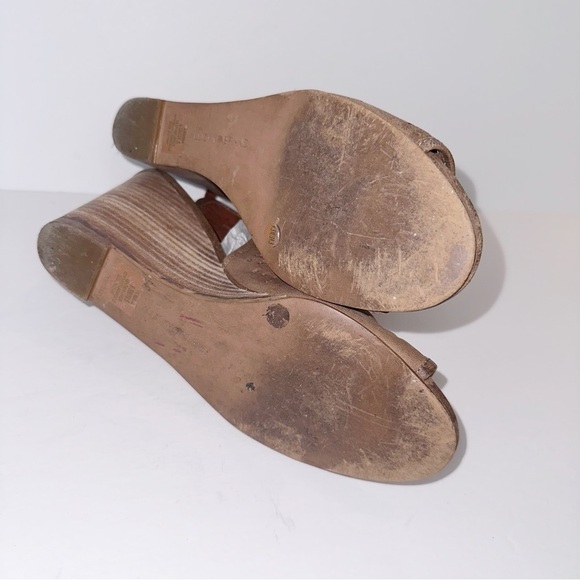 Lucky Brand Rozina Wedge Heel Open Toe Booties Brown Leather Sling Back Size 9.5 - Picture 9 of 10